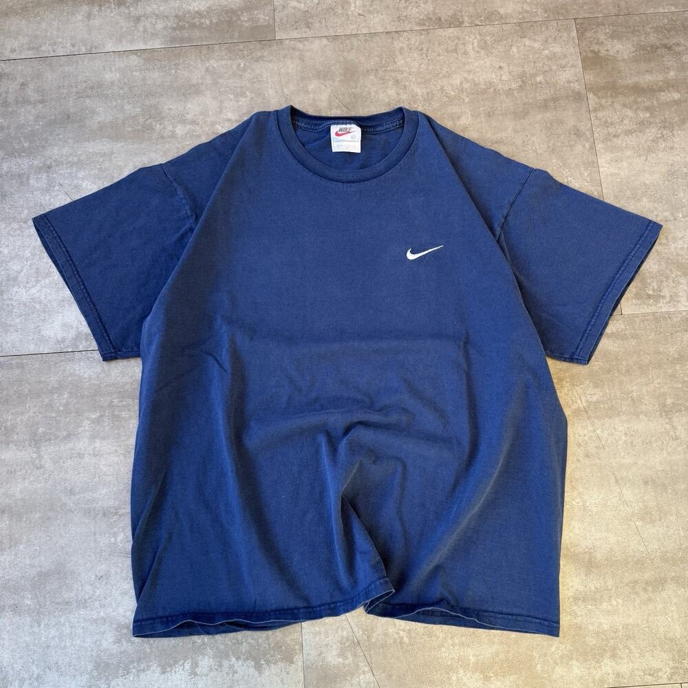 Vintage 90s Nike Navy Blue Swoosh T-Shirt Men's XL Faded Embroidered